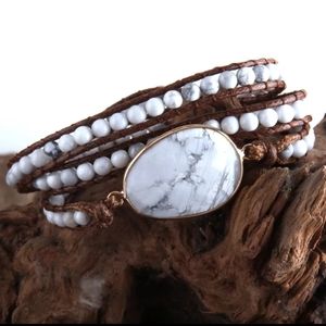 Bohemian Howlite White Marble Stone 3 Strand Wrap Bracelet
